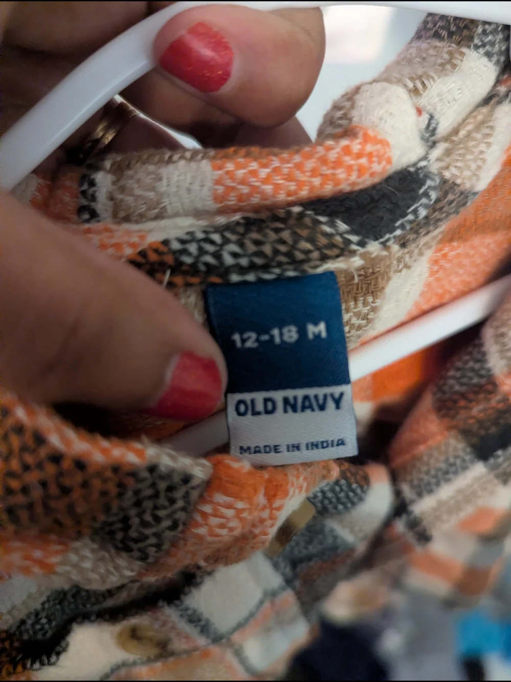 Old Navy Orange, Black & Cream Plaid Hooded Button-Down Shirt